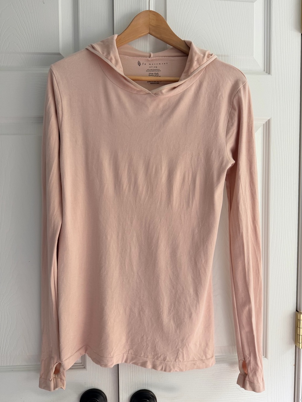 Free People Movement Blush Pink Hooded Thumbhole Long Sleeve Top M/L
